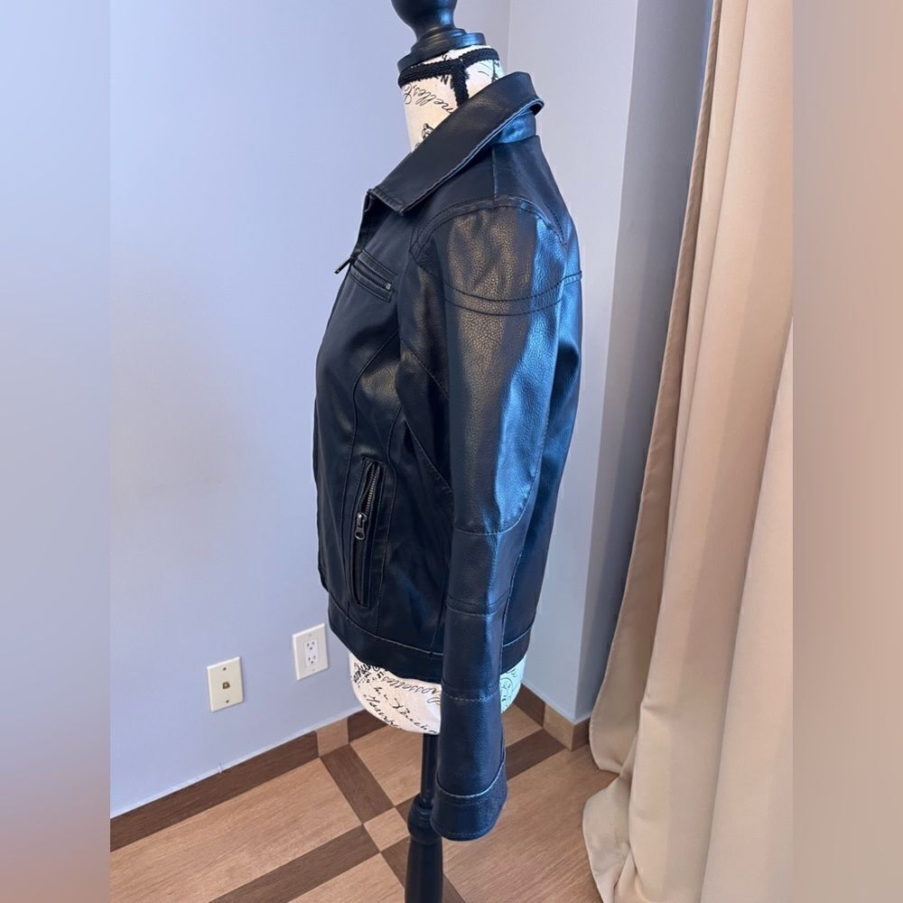 Black Rivet Faux Leather Jacket Size M - Picture 3 of 12
